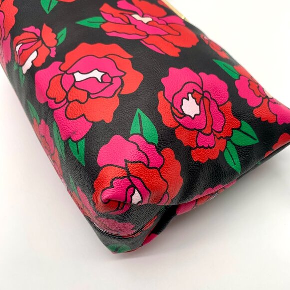 Betsey Johnson Black Floral Printed Large Zip Pouch - Picture 8 of 11